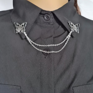 Skull butterfly collar pin