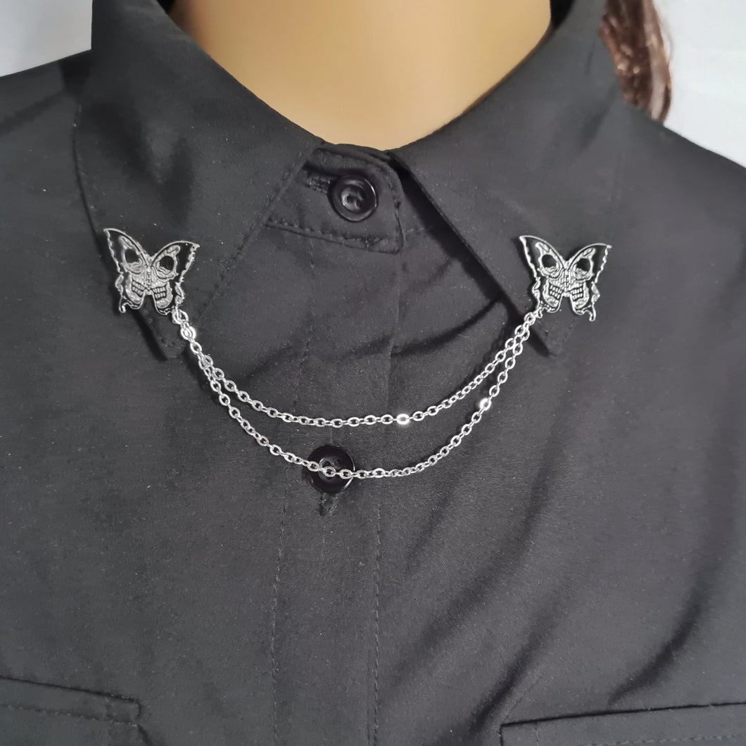 Skull butterfly collar pin