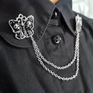 Enamel skull butterfly collar pin