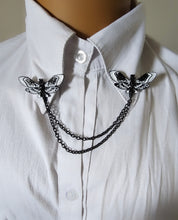 Load image into Gallery viewer, Black and white moth collar pin