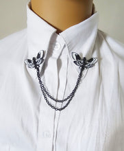 Load image into Gallery viewer, Black and white moth collar pin