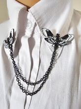 Load image into Gallery viewer, Black and white moth collar pin