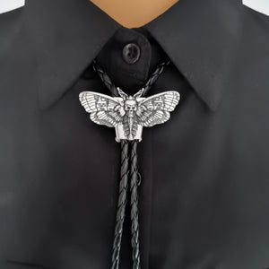 Skull moth bolo tie