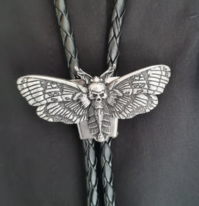 Skull moth bolo tie