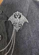 Load image into Gallery viewer, Gothic bat collar pin with chains