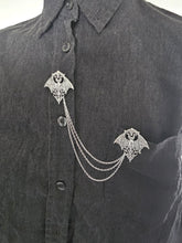 Load image into Gallery viewer, Gothic bat collar pin with chains