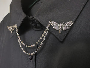 Silver skull moth collar pin