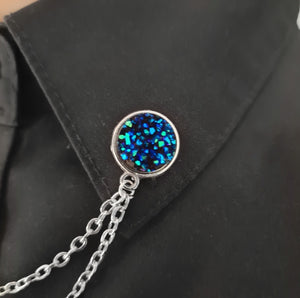 Blue druzy collar pin