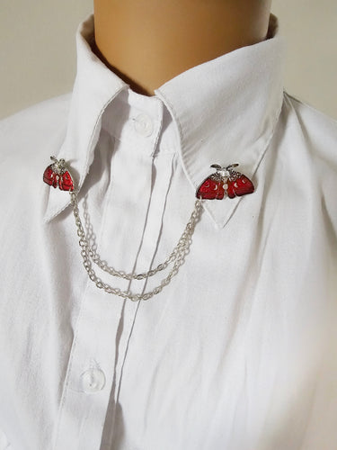 Red moth collar pin