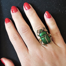 Load image into Gallery viewer, Green scarab ring