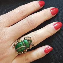 Load image into Gallery viewer, Green scarab ring