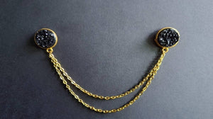 Black druzy collar pin - gold