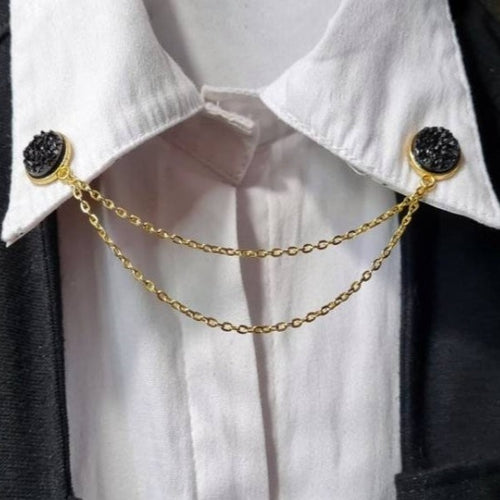 Black druzy collar pin - gold